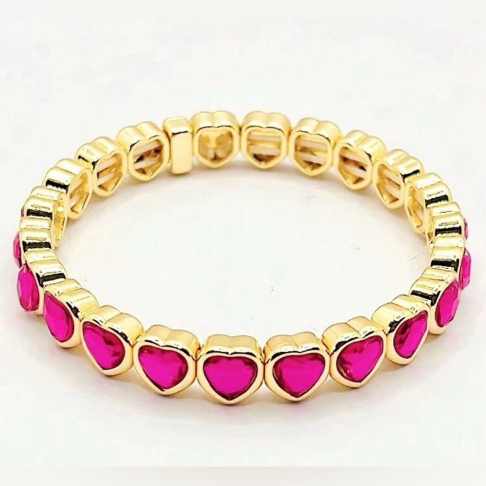 Gold & Hot Pink Bezel Heart Bracelet 💕 - Picture 1 of 3